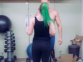Sexy girl in gym receives worship