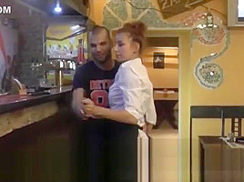 Sexy waitress fucks hard with horny customer