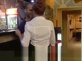 Sexy waitress fucks hard with horny customer