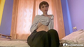 Short haired brunette girl gets excited ended with pussy fingering