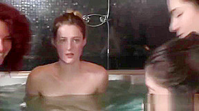 Six lesbian girls play in pool
