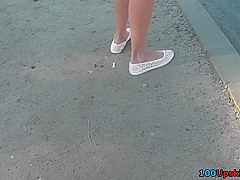 Skinny ass and g-string of a brunette in upskirt mov