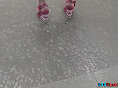 Skinny ass babe wears sexy g-string in upskirt video