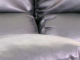 Skinny gay twink gets his ass drilled on the leather sofa