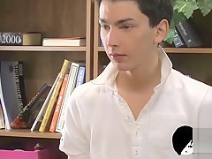Skinny homosexual cumming after bareback lovemaking