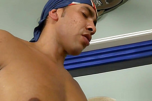 Skinny tranny plays with cock