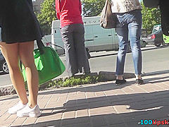 Skinny-bum slim chick caught wearing in upskirt vid