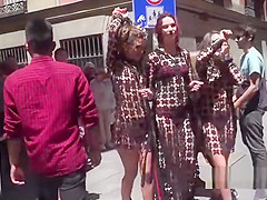 Slaves in see through dresses in public