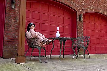 Slim teen 18+ brunette, Freya Von Doom is fisting her shaved pussy in front of her good friend