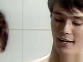 Slim young homosexual takes it up the ass in the shower