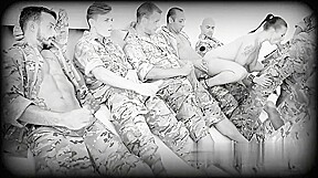 Slutty Lieutenant gangbanged by recruits