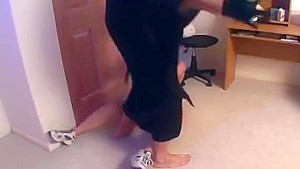 Slutty babysitter strokes a cock