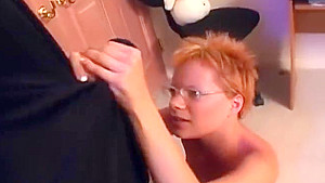Slutty babysitter strokes a cock