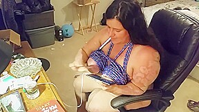 Smoking with tits tied