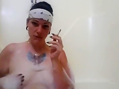 Soapy bubble bath while smoking a cigarette
