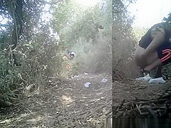 Sports women peeing outdoors