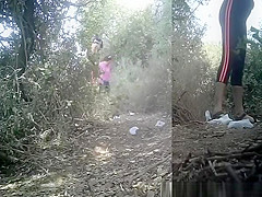 Sports women peeing outdoors