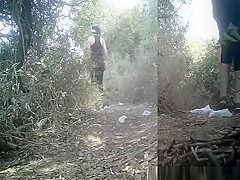 Sports women peeing outdoors