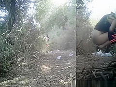 Sports women peeing outdoors