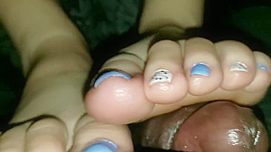 Step mom footjob with milky cumshot