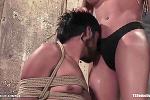 Step mommy Shemale Dom Assfucking Fucks Bound Man