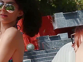 Stepdaughter sunbathing disturbed with hot oral sex