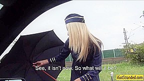 Stewardess Christen Courtney stranded and fucked in public
