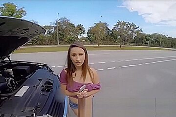 Stranded Big Tits teen 18+ Fucks For Help