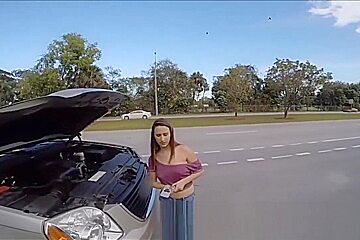 Stranded Big Tits teen 18+ Fucks For Help