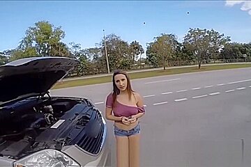 Stranded Big Tits teen 18+ Fucks For Help