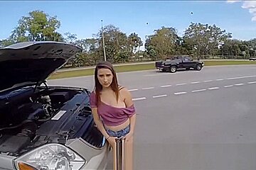 Stranded Big Tits teen 18+ Fucks For Help
