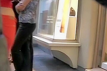 Street video of sexy ass in tight red jeans
