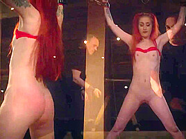 Submissive redhead slave tied up and fucked hard