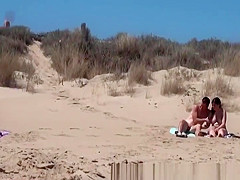 Sunbathing Nudist Beach Two Couple Fuck