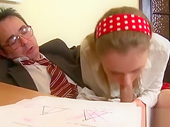 Sweet chick offers her wild pussy for teacher's pleasure