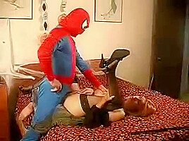 TS babe In lingerie Handles Trick-or-treater