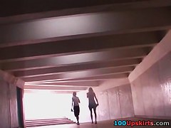 Tall beauty in subway upskirt