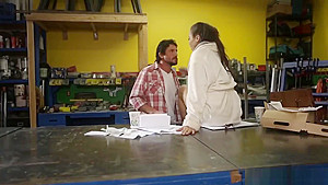 Tanned Brunette Gets Banged In Doggy By Big Rod