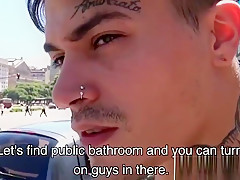 Tattooed latino in 3way sucks cocks