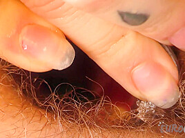 Tattooed teen 18+ With Hairy Gash Panty Stuffing Speculum Cervix View