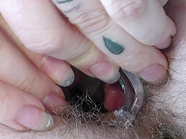 Tattooed teen 18+ With Hairy Gash Panty Stuffing Speculum Cervix View