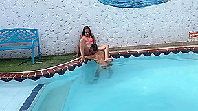 The Neighbor Leaves Her Husband At Home To Fuck The First See In The Pool