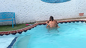 The Neighbor Leaves Her Husband At Home To Fuck The First See In The Pool