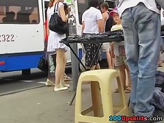 Throat-watering string panty upskirt