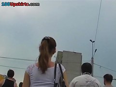 Throat-watering string panty upskirt