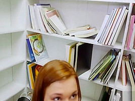 Tiny Redhead Sucks your Dick in the Library POV