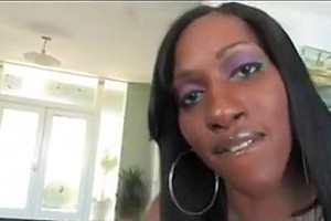 Titty tranny jerking her black dick