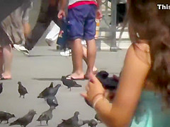 Tourist girl with hot ass in pink shorts