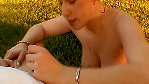 Trans Non Binary Whatever With Tits And Pussy Blows And Eats Sperm Outdoors!