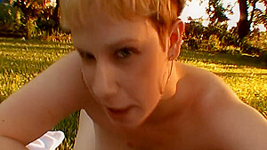 Trans Non Binary Whatever With Tits And Pussy Blows And Eats Sperm Outdoors!